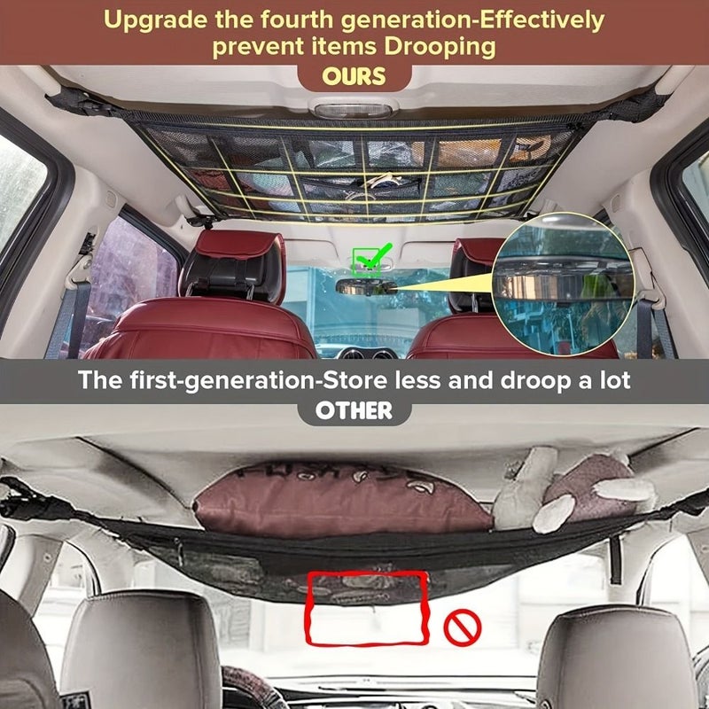 Heavy Duty Black Roof Cargo Net Bag Multiple Pockets Double LayerMesh Storage for Truck SUV Road Trip Camping - Image 3