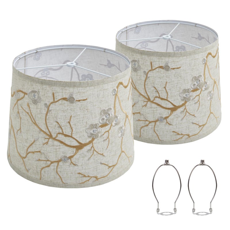 Luvkczc Lampshades Set of 2 for Table Floor Lamp, Lampshades with with Flower Design, 12.7" Top x 12.7" Bottom x 10" High, Natural Linen Hand Crafted, Lamp Shade Harp Holder Included - Image 1