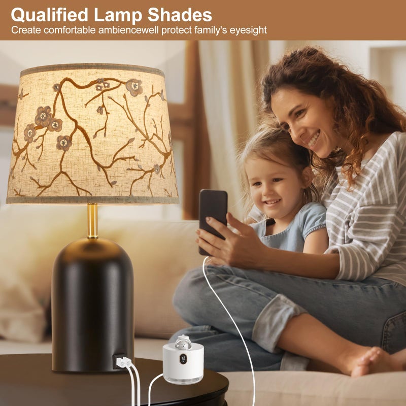 Luvkczc Lampshades Set of 2 for Table Floor Lamp, Lampshades with with Flower Design, 12.7" Top x 12.7" Bottom x 10" High, Natural Linen Hand Crafted, Lamp Shade Harp Holder Included - Image 2
