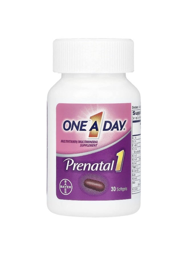 ONE A DAY One-A-Day, Prenatal 1 with Folic Acid, DHA & Iron, Multivitamin/Multimineral Supplement, 30 Softgels (Packaging may vary) - Image 4