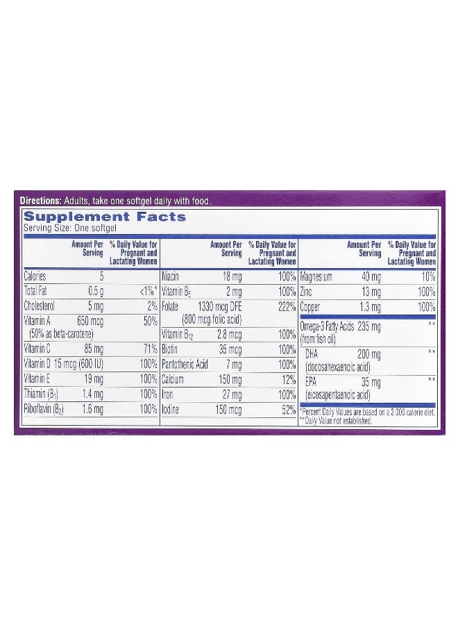 ONE A DAY One-A-Day, Prenatal 1 with Folic Acid, DHA & Iron, Multivitamin/Multimineral Supplement, 30 Softgels (Packaging may vary) - Image 2