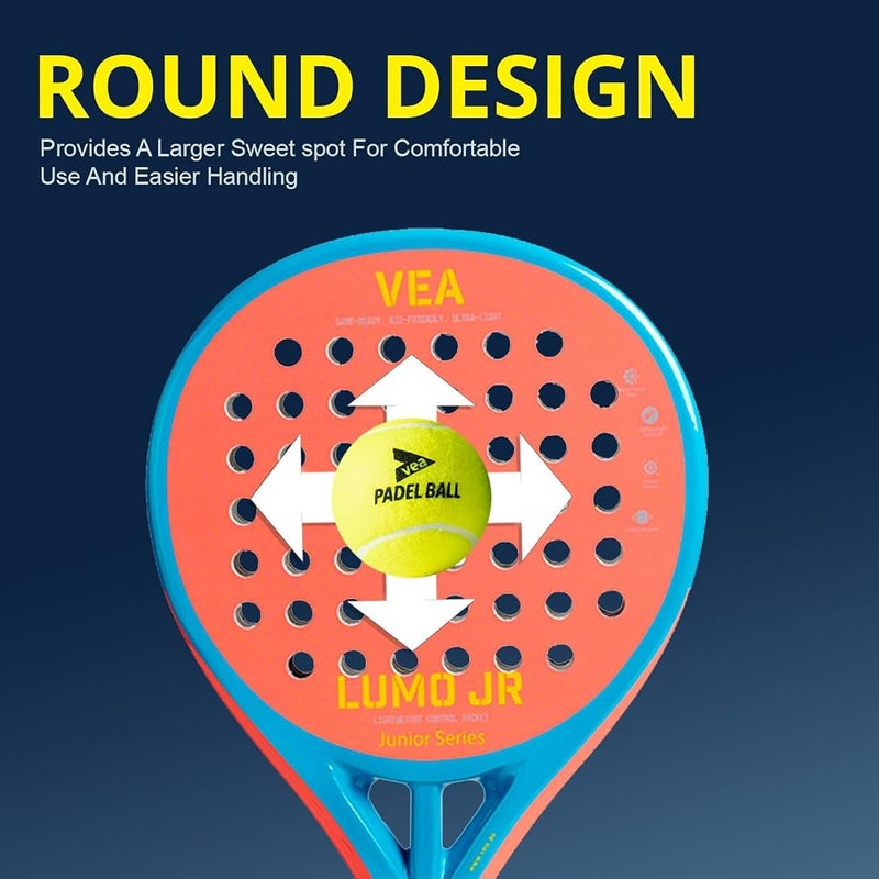 VEA LUMO JR Junior Padel Racket Bundle – Neon Orange Includes 1 Racket and 1 Tube of VEA Padel Balls 50% Carbon 50% Fiberglass Soft EVA Core Lightweight 320g Glossy Finish - Image 5