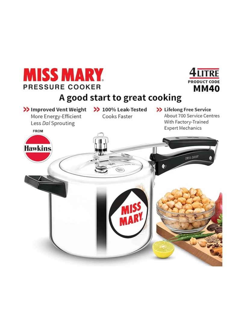 Hawkins Hawkins Aluminium 4 Litre Miss Mary Pressure Cooker, Inner Lid Cooker, Silver (Mm40)  - Image 2