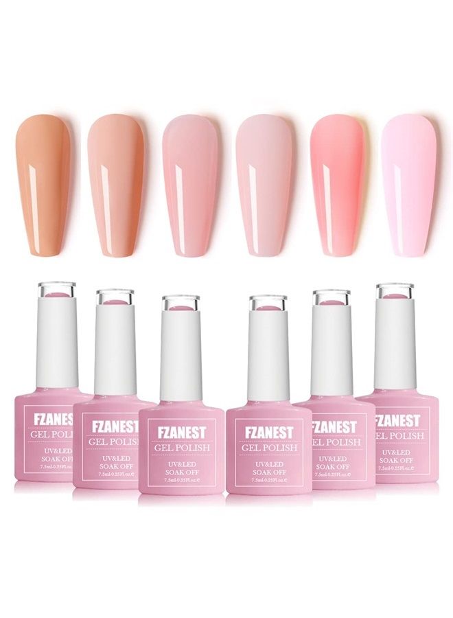 FZANEST Gel Nail Polish Nude Set,Sheer Natural Milky Pink Collection 6 Colors Gel Polish Nail Kit Soak Off LED UV Varnish Nail Art Manicure Kit - Image 1