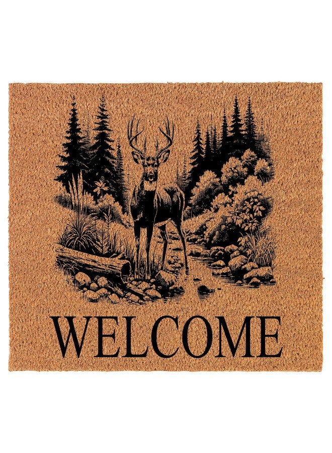 mip Welcome Doormat Coco Coir Door Mat Gift Welcome Creekside Deer in Forest (30" x 18") - Image 1