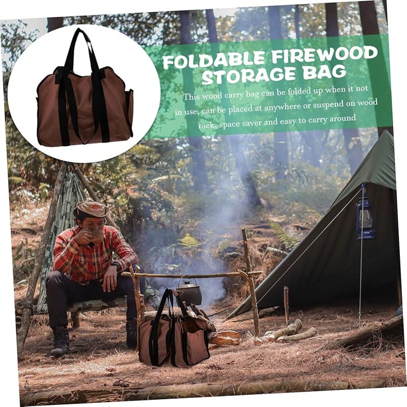 حقيبة تخزين حطب نار من قماش الكانفس البني لحمل وتخزين الحطب في الهواء الطلق أثناء التخييم - Image 4