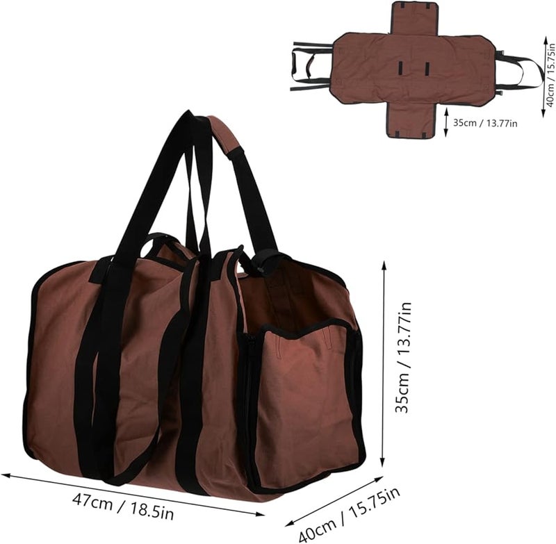 حقيبة تخزين حطب نار من قماش الكانفس البني لحمل وتخزين الحطب في الهواء الطلق أثناء التخييم - Image 3