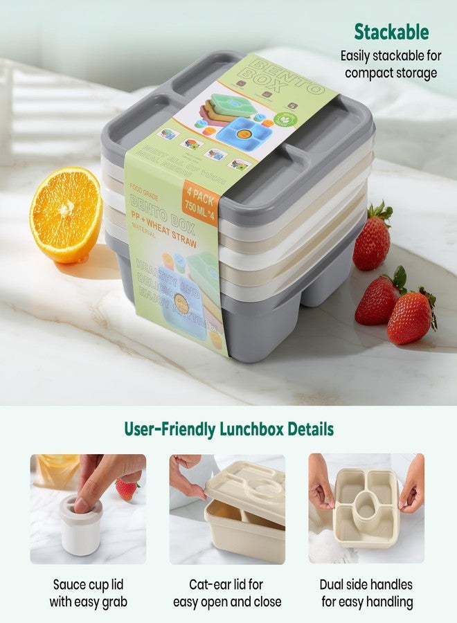 QQKO Bento Snack Box Containers for Adults Kids, Meal Prep Containers Reusuable Bento Lunch Box, Lunchable Food Storage Containers with Lids and Sauce Cups, White Brown - Image 5