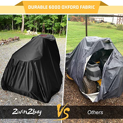 2win2buy Riding Lawn Mower Cover, Heavy Duty Waterproof Polyester 600D Oxford Tractor Cover UV & Dust & Water Resistant, Universal Fit Decks up to 54" with Elastic Cord & Storage Bag (Black) - Image 5