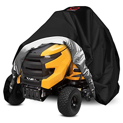 2win2buy Riding Lawn Mower Cover, Heavy Duty Waterproof Polyester 600D Oxford Tractor Cover UV & Dust & Water Resistant, Universal Fit Decks up to 54" with Elastic Cord & Storage Bag (Black) - Image 1