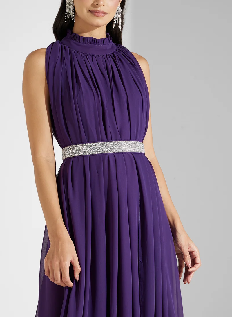 Golden Apple Pleated Chiffon Dress