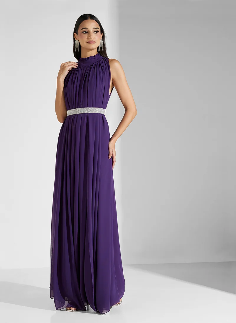 Golden Apple Pleated Chiffon Dress