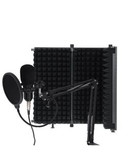 SHOPI Microphone Isolation Shield, 3-Panel Pop Filter, High Density Absorbent Foam Front & Vented Metal Back Plate, Compatible with Blue Yeti and Any Condenser Microphone Recording Equipment  - Image 1