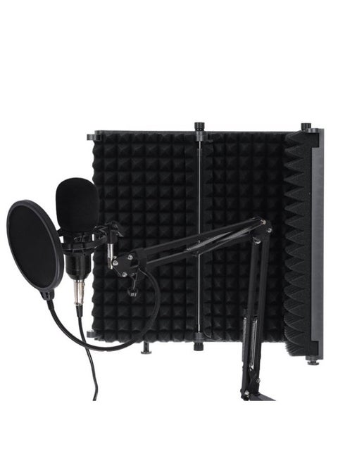 Microphone Isolation Shield, 3-Panel Pop Filter, High Density Absorbent Foam Front & Vented Metal Back Plate, Compatible with Blue Yeti and Any Condenser Microphone Recording Equipment