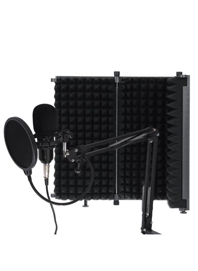 Microphone Isolation Shield, 3-Panel Pop Filter, High Density Absorbent Foam Front & Vented Metal Back Plate, Compatible with Blue Yeti and Any Condenser Microphone Recording Equipment