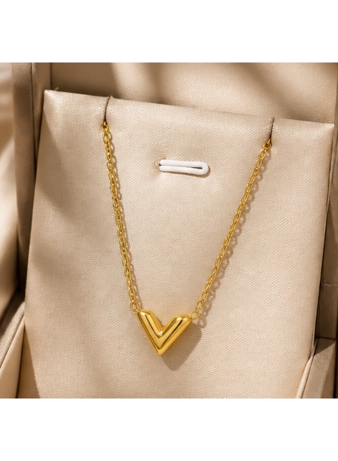 18K Gold Plated Minimalist V-Shaped Pendant Necklace for Women - High Polish Finish - Image 4