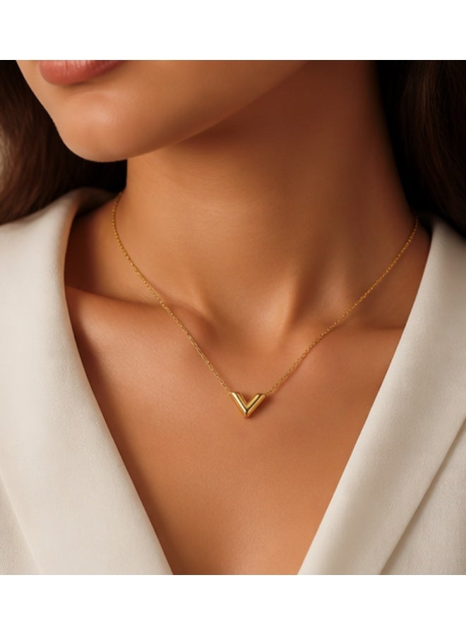 18K Gold Plated Minimalist V-Shaped Pendant Necklace for Women - High Polish Finish - Image 1