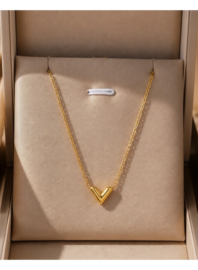 18K Gold Plated Minimalist V-Shaped Pendant Necklace for Women - High Polish Finish - Image 2