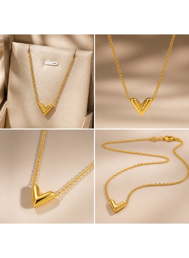 18K Gold Plated Minimalist V-Shaped Pendant Necklace for Women - High Polish Finish - Image 5