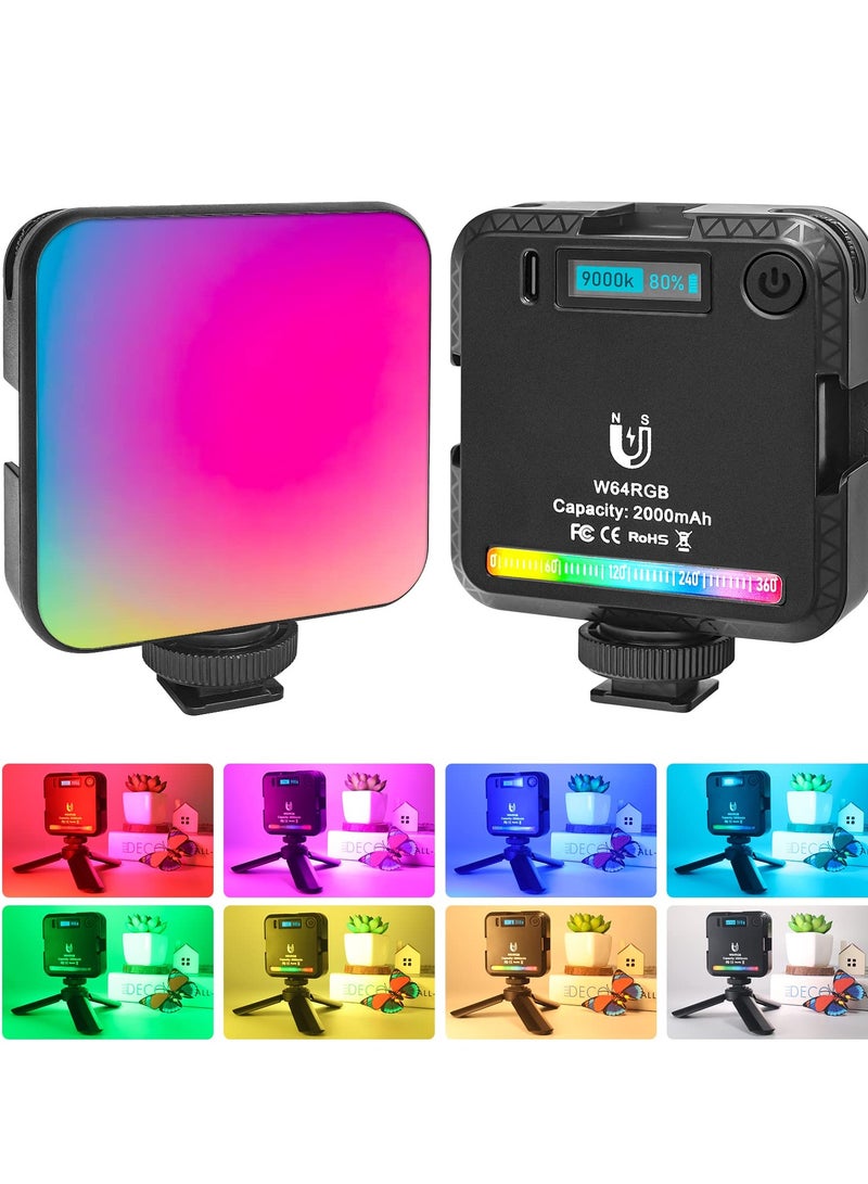 Excefore Video Light RGB, 360°Full-Color Mini LED Camera w 3 Cold Shoe Mount, Photography Lights Rechargable 2500K-9000K, 2000mAh Battery, Led Panel Lighting Support Magnet Adsorption  - Image 1