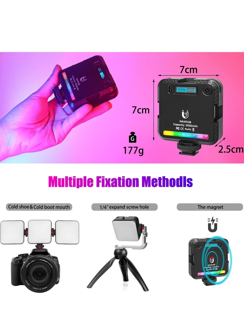 Excefore Video Light RGB, 360°Full-Color Mini LED Camera w 3 Cold Shoe Mount, Photography Lights Rechargable 2500K-9000K, 2000mAh Battery, Led Panel Lighting Support Magnet Adsorption  - Image 3