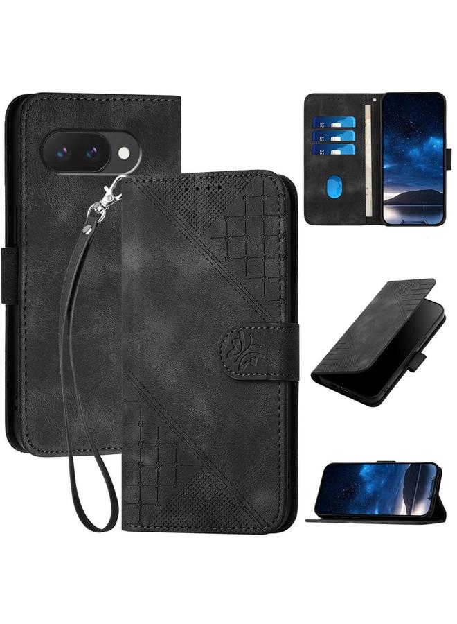 S-TOP Case For Google Pixel 9a Grid Butterfly Embossed Pattern Leather Phone Case with Lanyard - Image 1