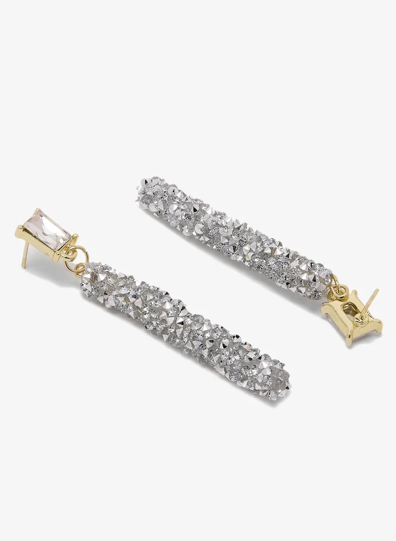 Ella Limited Edition Silver Rhinestone Diamonte Drop Down Earrings for Women | Best Price UAE