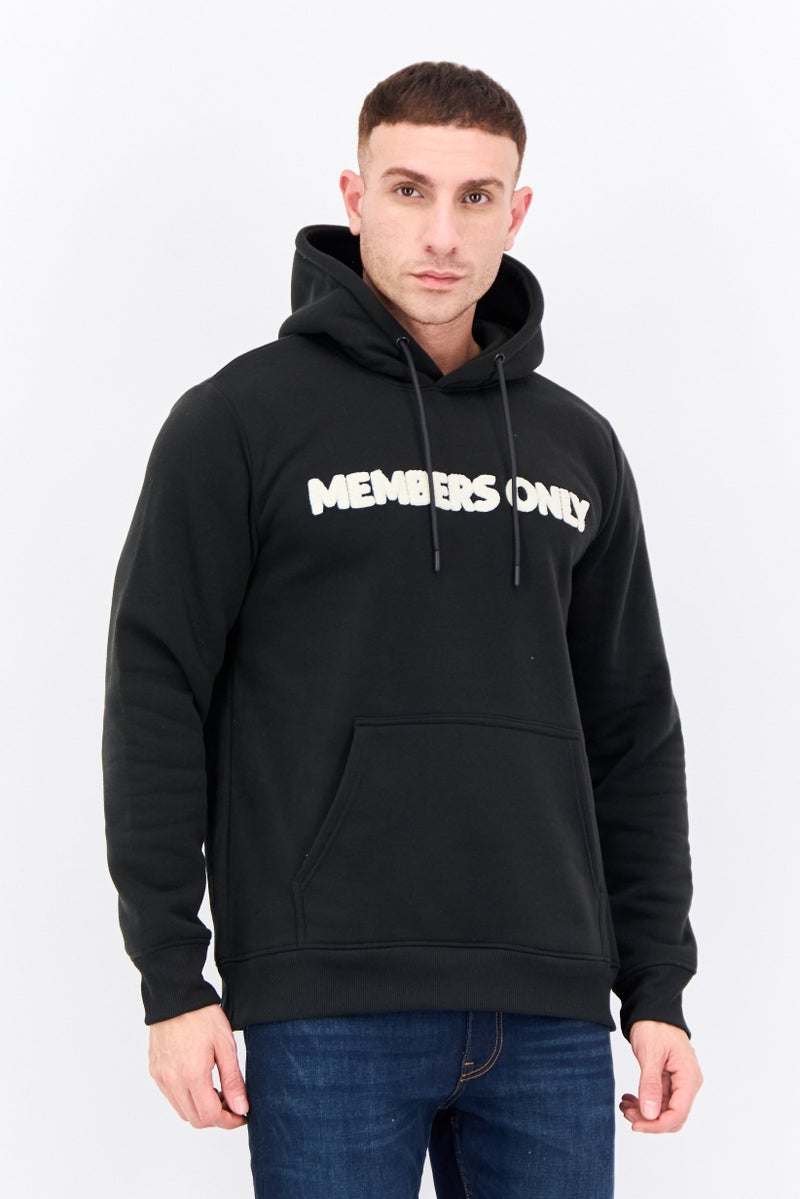 MEMBERS ONLY سويت شيرت رجالي بغطاء رأس وأكمام طويلة بشعار مطرز، أسود - Image 1