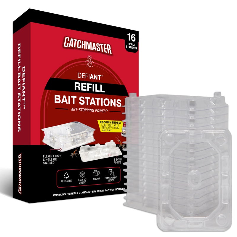 Catchmaster DEFIANT Reusable Ant Traps Indoor Refill (16 Pack) â€“ Effective Liquid Ant Killer â€“ Bait NOT Included â€“ Stackable, Multi-Surface, No Mess, Discreet Bait Stations for Pest Control - Image 1