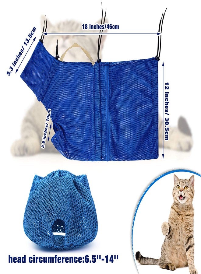 Weewooday 2 Pieces Cat Grooming Washer Mesh Bag Cat Muzzles Breathable Mesh Muzzles Adjustable Kitten Scratch Resistant Kitty Restraint Clothes Kitty Bath Bag for Bathing Nail Trimming Feeding(Blue) - Image 2