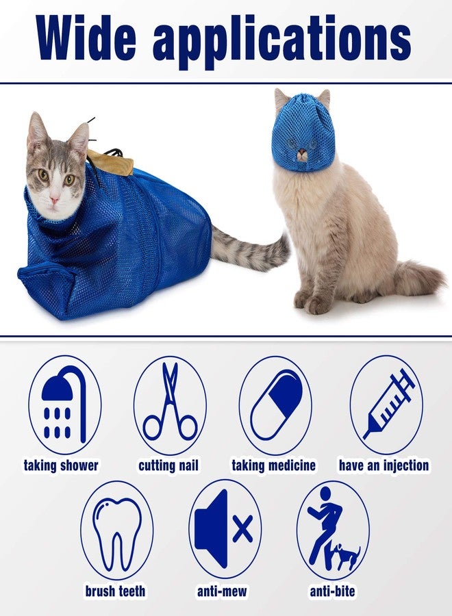 Weewooday 2 Pieces Cat Grooming Washer Mesh Bag Cat Muzzles Breathable Mesh Muzzles Adjustable Kitten Scratch Resistant Kitty Restraint Clothes Kitty Bath Bag for Bathing Nail Trimming Feeding(Blue) - Image 5