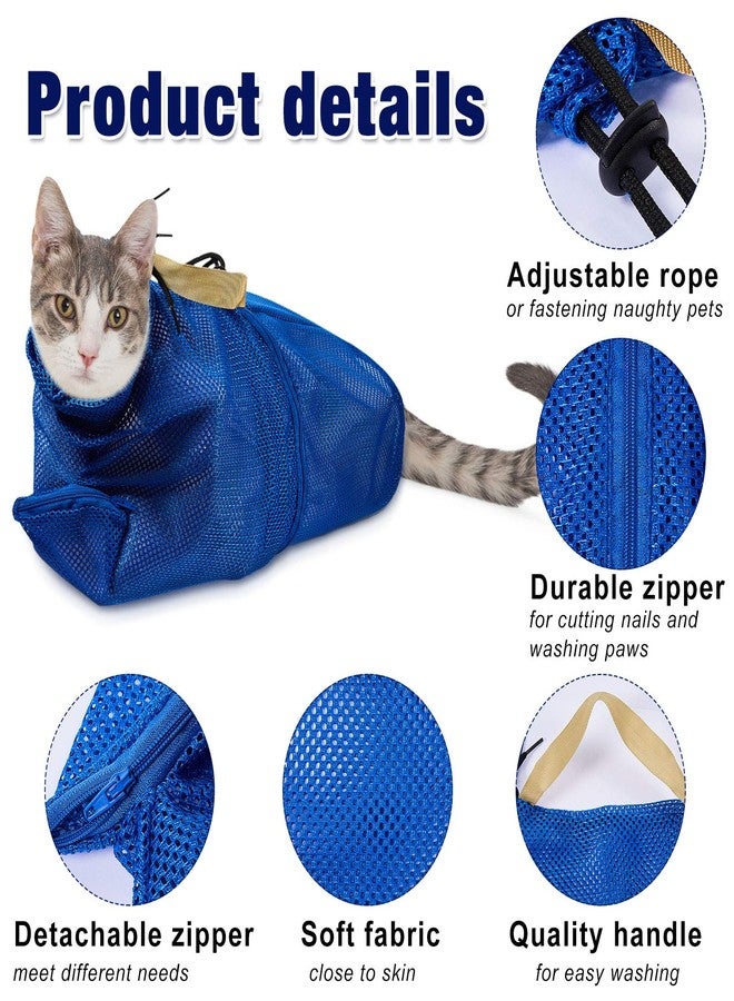 Weewooday 2 Pieces Cat Grooming Washer Mesh Bag Cat Muzzles Breathable Mesh Muzzles Adjustable Kitten Scratch Resistant Kitty Restraint Clothes Kitty Bath Bag for Bathing Nail Trimming Feeding(Blue) - Image 3