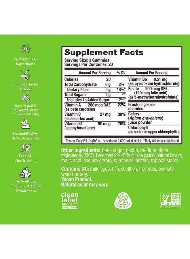 HUM Celery Juice Fiber Gummies The First Prebiotic Celery Juice Gummy, Supports Detoxification and A Daily Green Boost with Celery Juice, Chlorophyll, and Prebiotic Fiber (60-Count) - Image 2