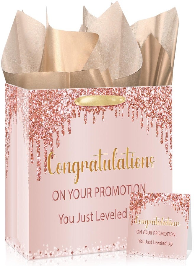 Wayyogh Rose Gold Promotion Gift Bag with Wrapping Tissue Paper Greeting Card Congratulation On Your Promotion Gifts Set for Her Coworkers Boss Getting Promoted Party Decorations Funny Coworker Leaving Going Away - Image 1