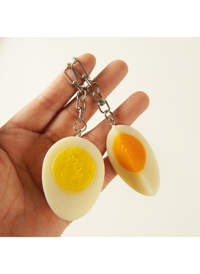 Generic - PVC Simulation Boiled Egg Egg Model Simulation Food And Play Half Salted Duck Egg Heart Egg Keychain Pendant-Color:1/4 Cooked Eggs-silver Ordinary Keychain - Image 1