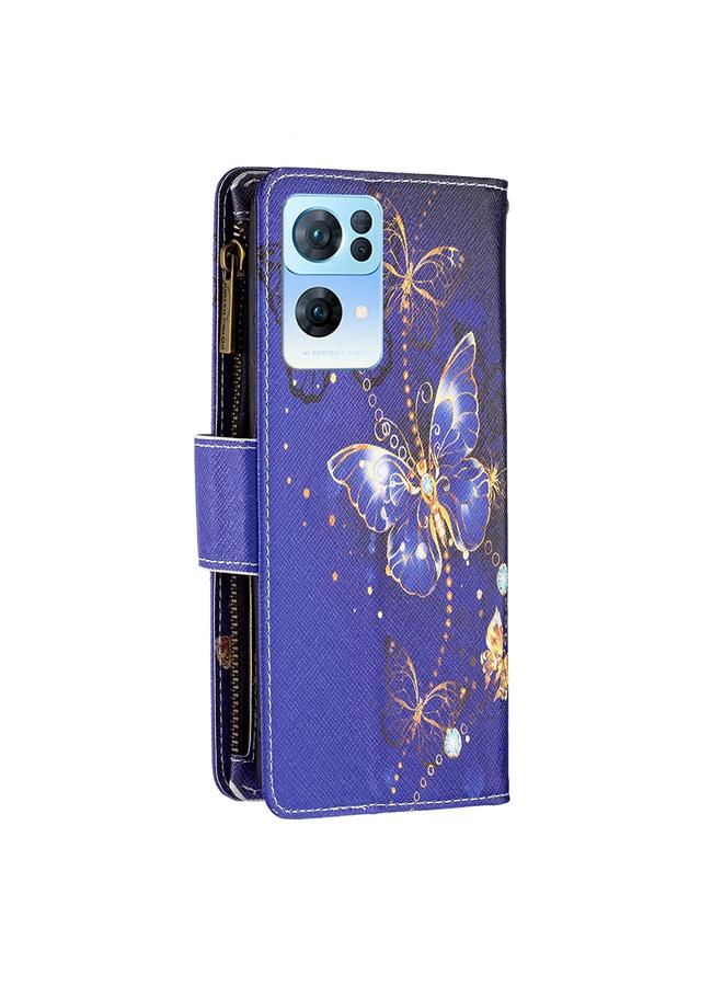 اس-توب جراب لهاتف OPPO Reno7 5G Global بنمط رسم ملون وسحاب وغطاء جلدي قابل للطي أفقيًا - Image 3