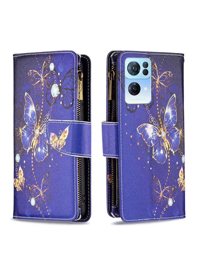 اس-توب جراب لهاتف OPPO Reno7 5G Global بنمط رسم ملون وسحاب وغطاء جلدي قابل للطي أفقيًا - Image 1