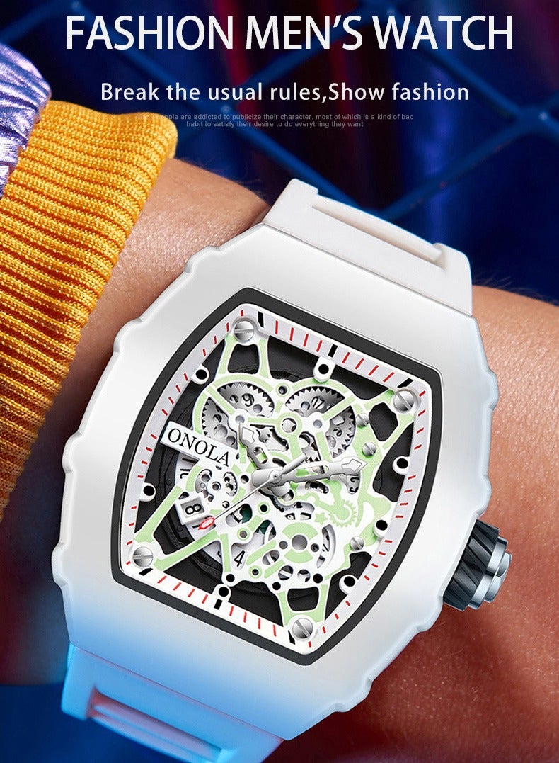 ONOLA ONOLA Men's Fashion Quartz Watch - Cream White Case with White Silicone Strap, 30M Water Resistance, Minimalist Contemporary Style, Ideal for Daily Wear, Sports Activities and Casual Occasions  - Image 2