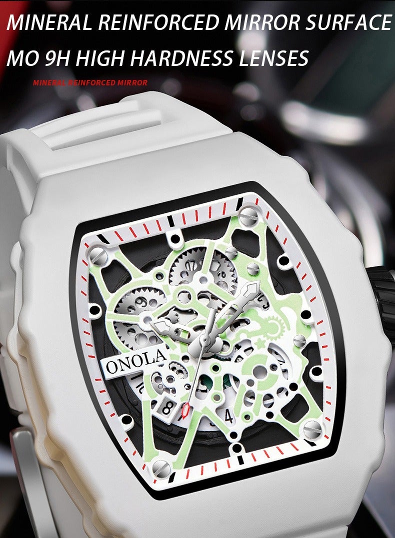 ONOLA ONOLA Men's Fashion Quartz Watch - Cream White Case with White Silicone Strap, 30M Water Resistance, Minimalist Contemporary Style, Ideal for Daily Wear, Sports Activities and Casual Occasions  - Image 3