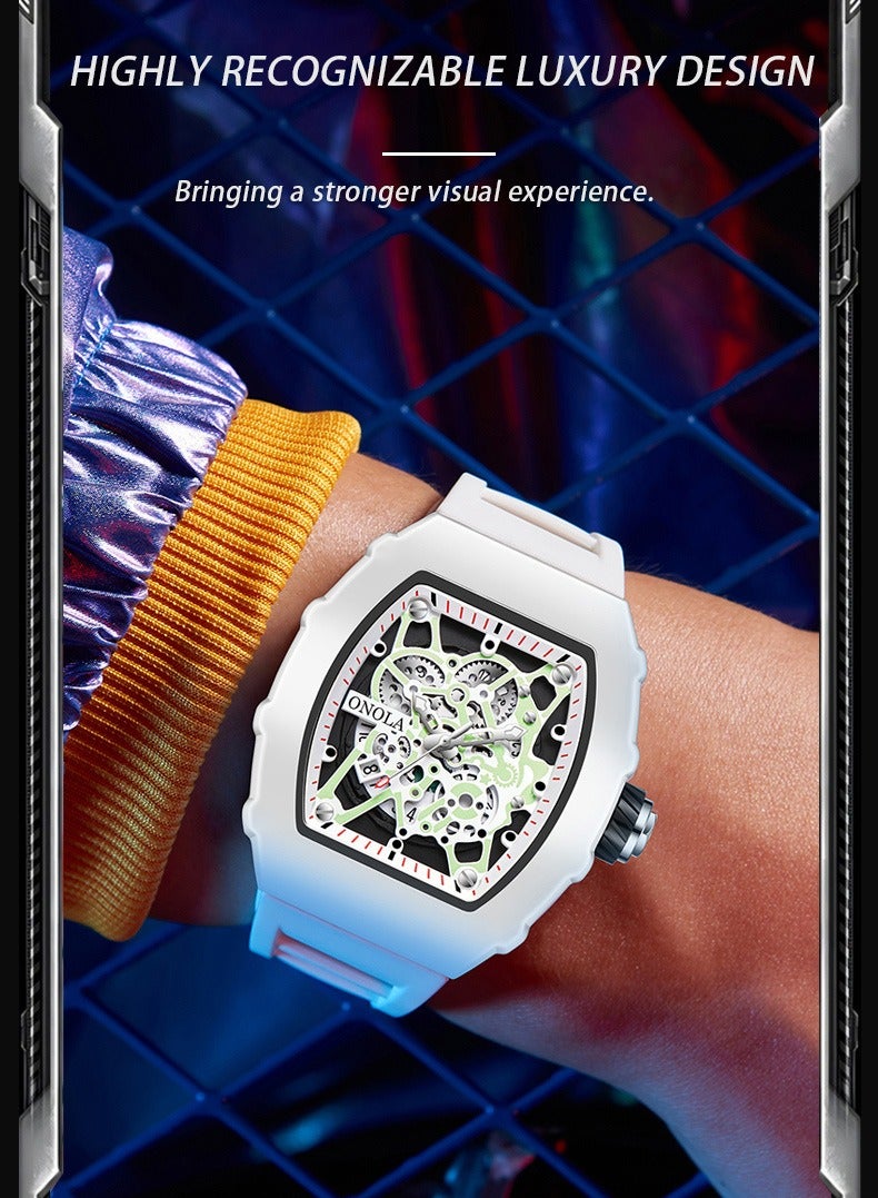 ONOLA ONOLA Men's Fashion Quartz Watch - Cream White Case with White Silicone Strap, 30M Water Resistance, Minimalist Contemporary Style, Ideal for Daily Wear, Sports Activities and Casual Occasions  - Image 5
