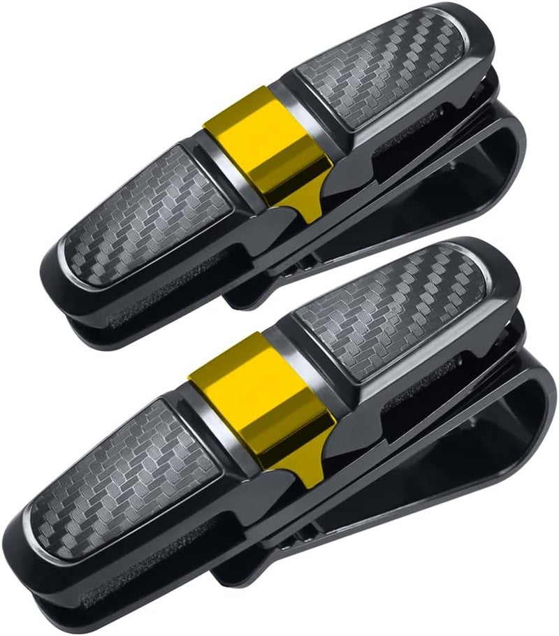 FineGood 2 Pack Glasses Holders for Car Sun Visor, Sunglasses Eyeglasses Mount with Ticket Card Clip - Black + Gold - Image 1