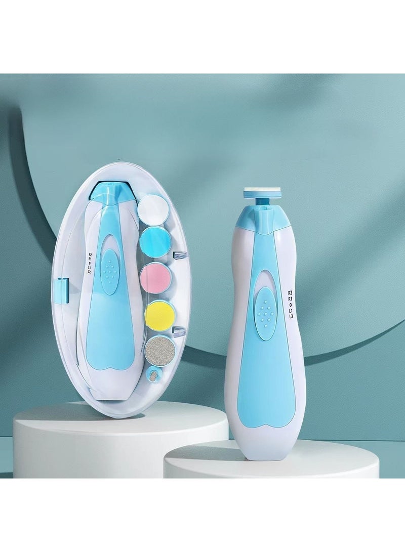 Child-safe electric nail file with multiple heads and LED light, multi-color - Image 1