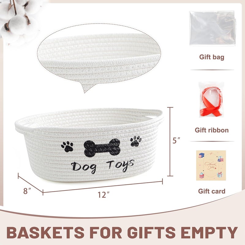 Bufims Small Woven Dog Gifts Basket for Storage Empty Dog Toy Bins Organizer with Ribbons and Bags Durable Cute Pet Gifts 12"X 8" X 5" Small Rope Basket for Gifting - Image 5