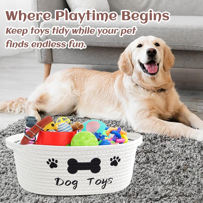 Bufims Small Woven Dog Gifts Basket for Storage Empty Dog Toy Bins Organizer with Ribbons and Bags Durable Cute Pet Gifts 12"X 8" X 5" Small Rope Basket for Gifting - Image 4