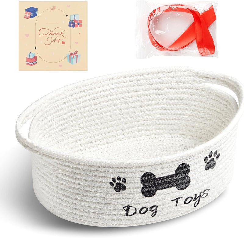 Bufims Small Woven Dog Gifts Basket for Storage Empty Dog Toy Bins Organizer with Ribbons and Bags Durable Cute Pet Gifts 12"X 8" X 5" Small Rope Basket for Gifting - Image 1