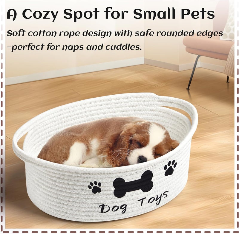 Bufims Small Woven Dog Gifts Basket for Storage Empty Dog Toy Bins Organizer with Ribbons and Bags Durable Cute Pet Gifts 12"X 8" X 5" Small Rope Basket for Gifting - Image 2