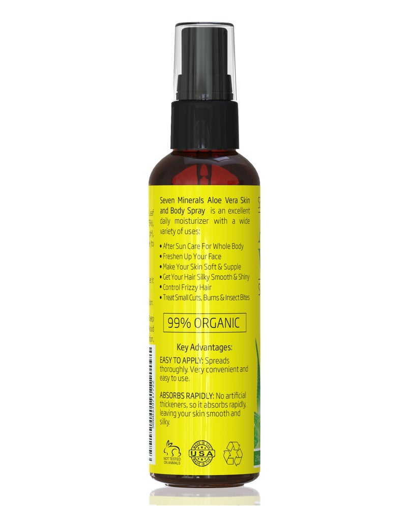 Seven Minerals Travel Size Organic Aloe Vera Spray with 100% Pure Aloe From Freshly Cut Aloe Plant, Not Powder - No Xanthan,So It Absorbs Rapidly With No Sticky Residue (2 fl oz) - Image 4