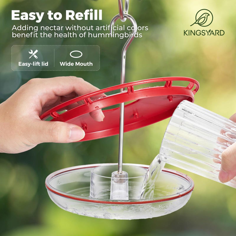 Kingsyard 2 Pack 16 OZ Disc Hummingbird Feeders for Outdoors Hanging, 6 Bee Proof Feeding Ports Humming Nectar Bird Feeder, Ant Moat Easy to Refill & Clean Leak-Proof, Garden Dï¿½cor Gifts for Women Mom - Image 4