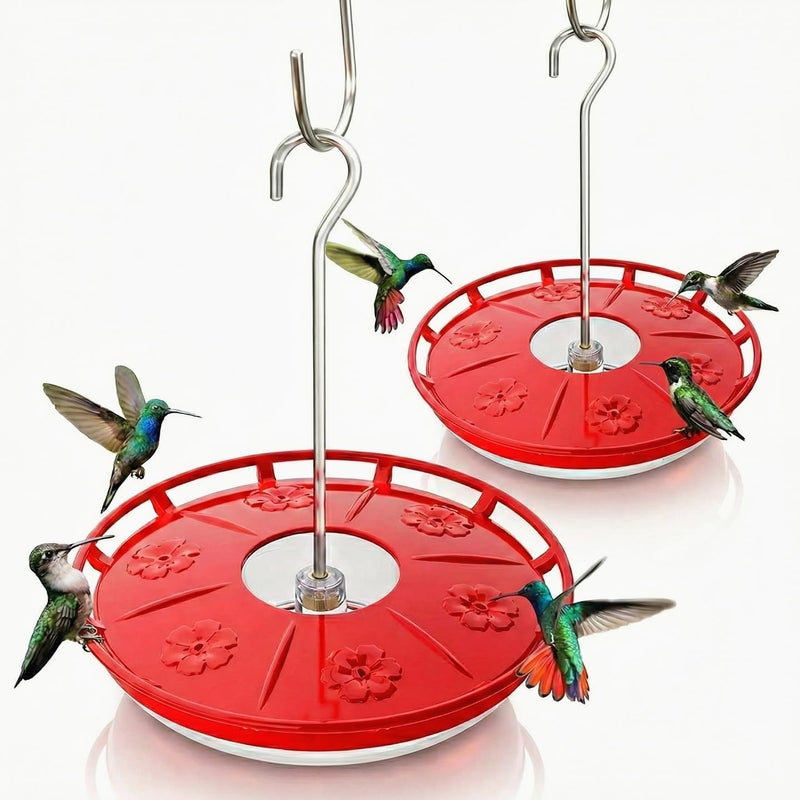 Kingsyard 2 Pack 16 OZ Disc Hummingbird Feeders for Outdoors Hanging, 6 Bee Proof Feeding Ports Humming Nectar Bird Feeder, Ant Moat Easy to Refill & Clean Leak-Proof, Garden Dï¿½cor Gifts for Women Mom - Image 1
