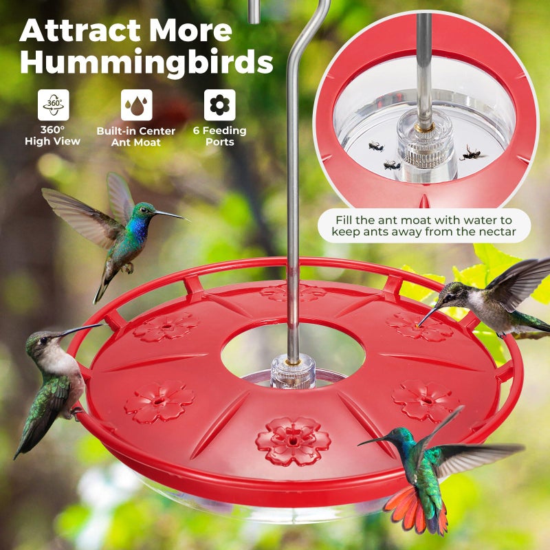 Kingsyard 2 Pack 16 OZ Disc Hummingbird Feeders for Outdoors Hanging, 6 Bee Proof Feeding Ports Humming Nectar Bird Feeder, Ant Moat Easy to Refill & Clean Leak-Proof, Garden Dï¿½cor Gifts for Women Mom - Image 2